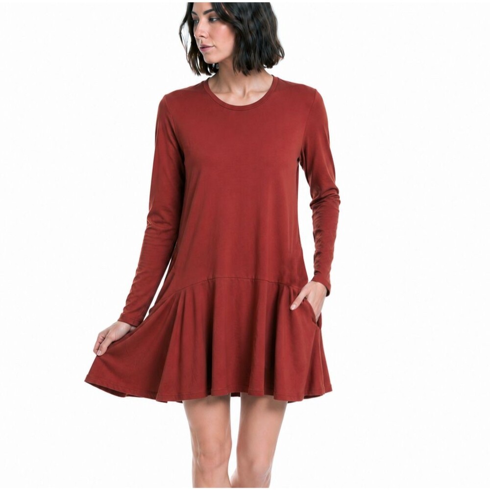 FLAX Jeanne Engelhart Tunic Top Women S Rust Rayon Long Sleeve Pockets Lagenlook